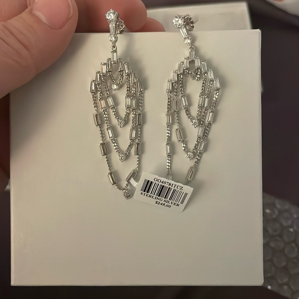 Sterling silver dangling diamond earrings